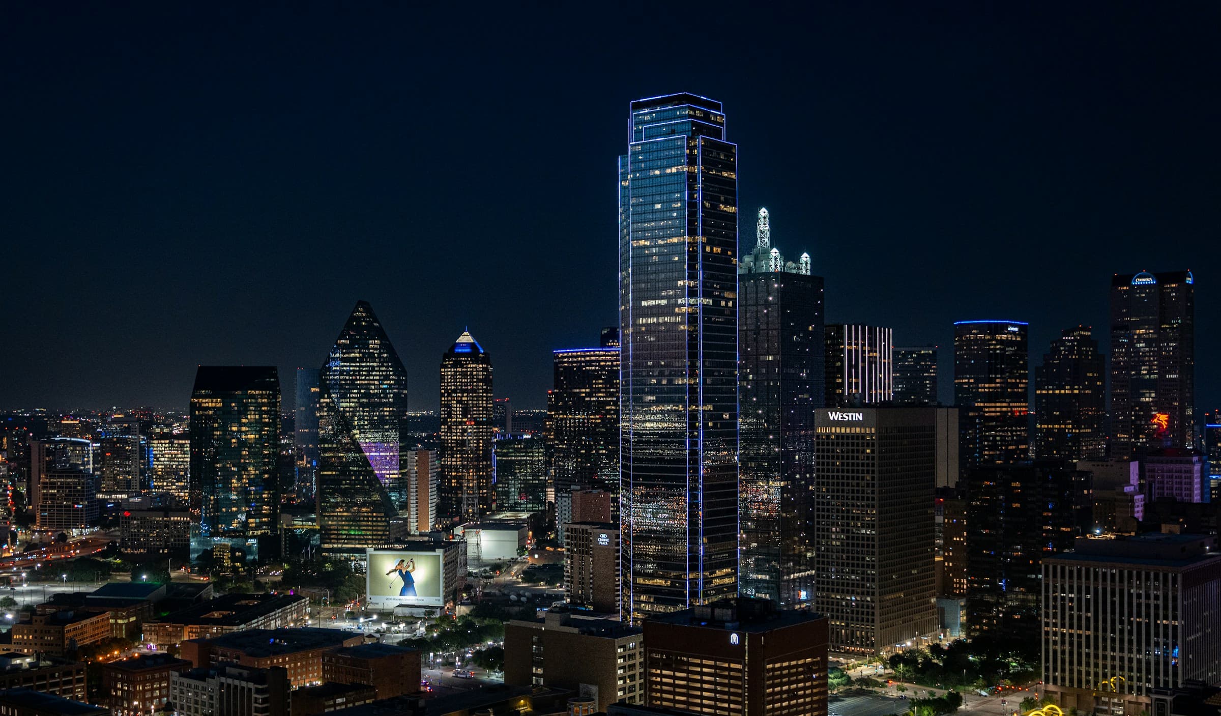 Downtown Dallas skyline at night